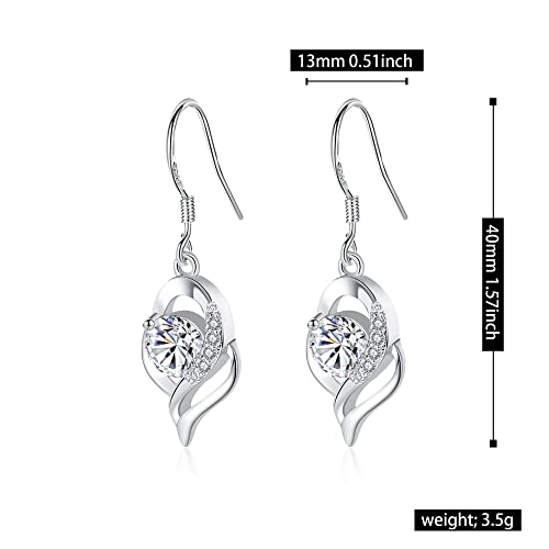Vavhoo Dangle Plated Silver Nickel Free Earrings For Women Girls Teens Fashion Heart Dangle Drop Sparkly Crystal Earrings For Women Girls Teens (White) #TOP3