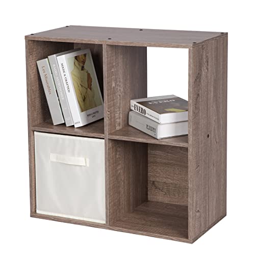 Pachira E-Commerce Us 4-Cube Organizer Storage Bookcase Bookshelf Suit 11 Inch Storage Bins, Wood Sturdy Cubby Cube Closet Unit Assemble Display Rack Shelving, Rustic Brown Oak #TOP3