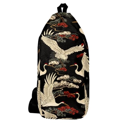 Sac à dos à bandoulière grue volante et pin pour voyage et randonnée multicolore