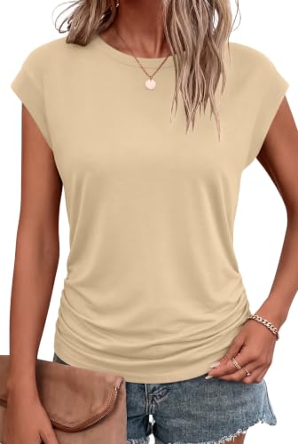 Image of Bliwov Womens Summer Tops Cap Sleeve Crew Neck Casual T Shirts
