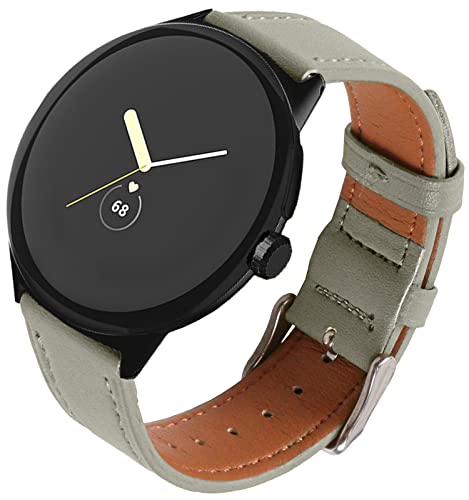 URALTAG Leather Watch Bands Compatible With Google Pixel Watch,Genuine Leather Replacement Strap For Women,Grey green