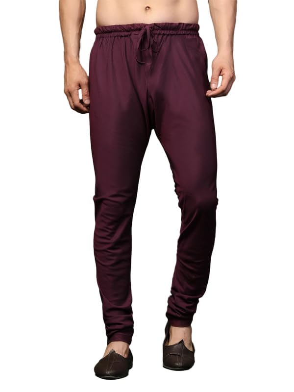 Men's Churidar, Wine Solid Cotton Blend