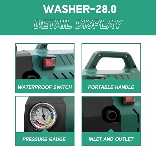 Image of Cockatoo RinseSmart28W High Pressure Washer Corded Electric 4HP 2800W 300Bar Aluminium Binding Induction AC Motor 7.2Lmin Flow 7m Hose 2 in 1 Nozzle Car Bike Home Garden Cleaning Power Washer