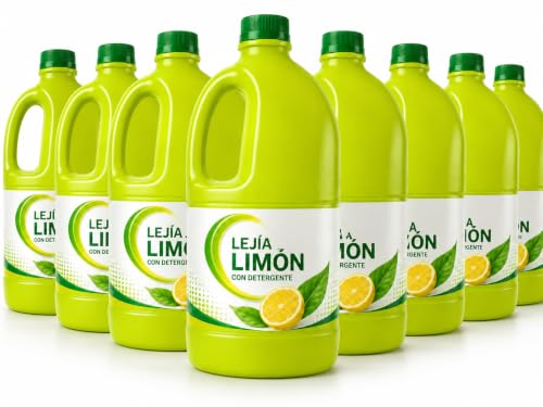 Lejía con Detergente Limón, Pack 8 x 2L, 16L para Baños, WC y Superficies