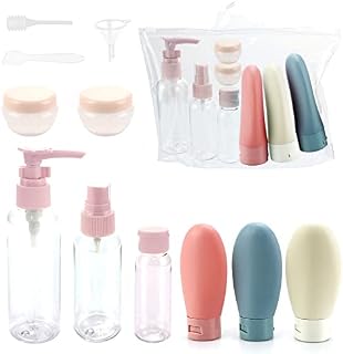 QMET Travel Bottles for Toiletries 11 PCS Leak Proof Refillable Squeezable Liquid Empty Containers with Bag Cosmetic Shampoo Conditioner Lotion Makeup Shower Gel Hand Soap