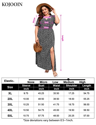 Kojooin Women Plus Size Wrap Maxi Dress Short Flutter Sleeves Empire Waist Split A Line Boho Casual Dress Black Spots 4Xl #TOP6
