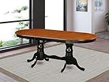 East West Furniture Butterfly Leaf Plainville Dining Room Table - Cherry Table Top and Black Finish Double Pedestal Legs Hardwood Structure Dinner Table