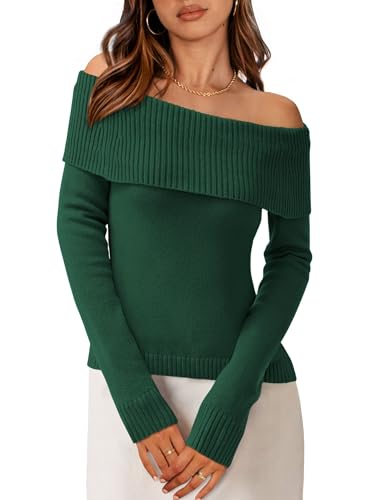 PRETTYGARDEN Off The Shoulder Sweater for Women 2025 Fall Fashion Cute Long Sleeve Tops Winter Ribbed Pullover Knit Outfits