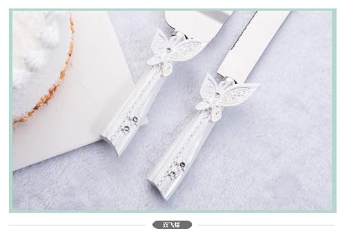 Kchpro Personalized Engraved Wedding Cake Server Set, Can Lettering,Butterfly Resin Stainless Steel Silver Cake Knife Shovel Wedding Gift Set Wedding Props,Gift Box Packaging #TOP3