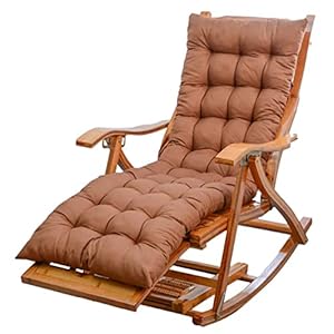 Klappbarer Liegestuhl aus Holz, Sonnenliege für Garten/Balkon/Terrasse, Freizeit-Schaukelliege, Liegestuhl mit 5-Fach Verstellbarer Rückenlehne, Baumwollkissen erhältlich (Farbe: Braun)