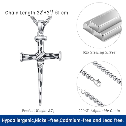 Image of Eusense Cross Necklace for Women Men Crucifix Pendant Sterling Silver 925 Cruz De Caravaca Cross Jesus Crucifix Jewelry