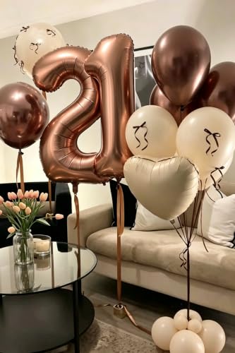 Image of Number Balloons 0 Balloon 40 inch Coffee for 10th Birthday Party Decoration | Saturated Color, Large 40 inch, With Inflation Straw & Hanging Holes, Great for Thanksgiving, Vintage & Cowboy Theme Party