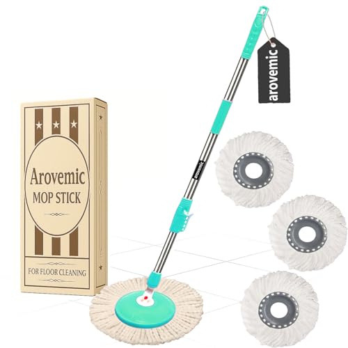 Image of Premium Aqua Green Heavy Duty Spin Mop Stick Rod | Adjustable Stainless Steel Replacement Mop Handle for Home Floor Cleaning (3 Head) (5 Year Warranty)