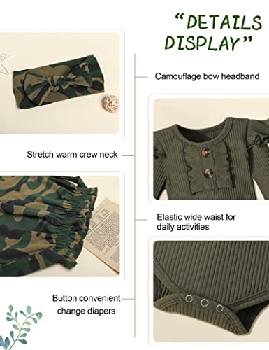Kangkang Newborn Baby Girl Clothes Newborn Girl Clothes Ruffle Long Sleeve Romper Camouflage Pants Set 3Pcs Outfits Set For Baby Girl Clothes 0 3 Months Camo Baby Girl Clothes #TOP5