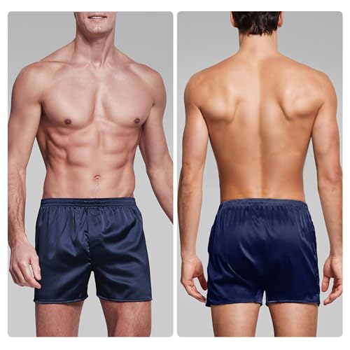 SIIK 100% Mulberry Silk Pajama Shorts for Men - Sleep Shorts, Pj Bottoms, Lounge Shorts, Boxer Shorts, Dark Blue2