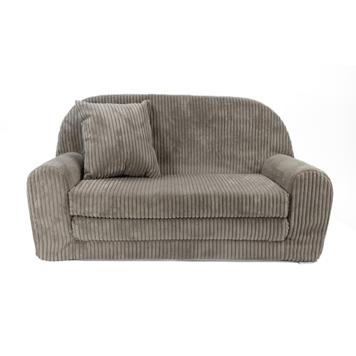 FORTISLINE Canapé Enfant Convertible avec Rallonge – Canapé Pliable en Velours Côtelé avec Coussins – Canapé Lit Enfant en Mousse – Housse Lavable...