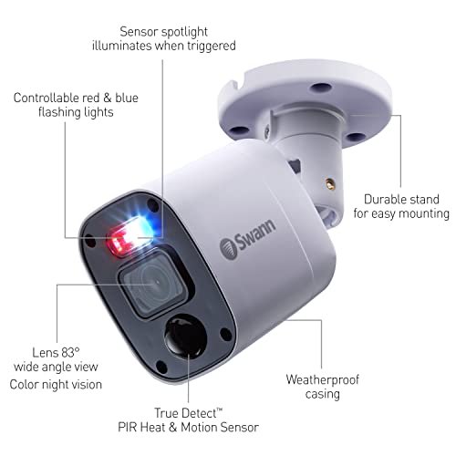 Swann Security Camera System, 1080P Dvr Bullet Surveillance Cameras With 1Tb Hdd, 8 Channel 4 Cam, Indoor Outdoor Wired Surveillance Camera, Color Night Vision, Heat Motion Detection, Leds #TOP1