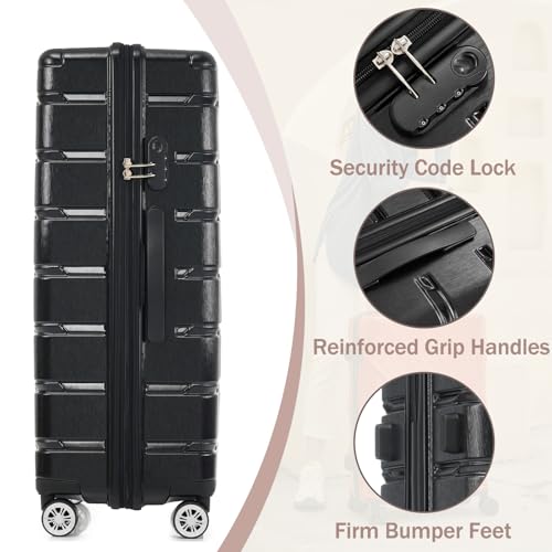 3-Piece Hardshell Luggage Set – Durable ABS+PC Suitcase with 360° Spinner Wheels, TSA Lock – Carry-On & Check-In Travel Luggage (20/24/28 Inch) for Men & Women (Black)3