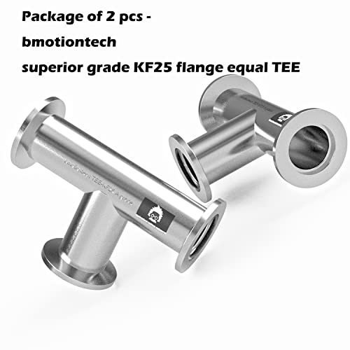 Image of bmotiontech superior Grade NW25 KF25 Tee 3-Ways Vacuum Adapter, All Ends with KF-25 Flange, Made of Stainless Steel 304, Finely Polished (2Pcs - KF25 equal TEE)