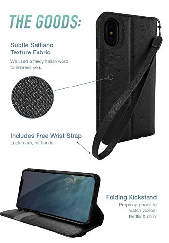 Smartish Iphone X/Xs Wallet Case - Keeper Of The Things - Folio Wallet Synthetic Leather Portfolio Flip Credit Card Cover With Kickstand (Silk) - Black Tie Affair #TOP3