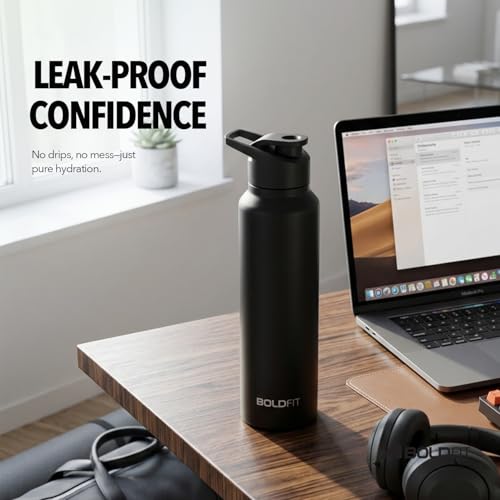 Image of Boldfit Stainless Steel Water Bottle 1 Litre - BPA-Free, Leak-Proof & Rust-Free Metal Bottle with Handle - Lightweight, Food-Grade, Easy to Clean - Ideal for Office, Gym, School, Travel & Fridge Use