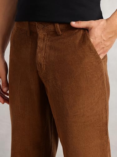 Image of Thomas Scott Men's Regular Fit Mid-Rise Corduroy Trouser | Textured Fabric | 4-Pocket Casual Pants for Men