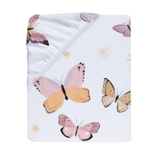 Image of Lambs & Ivy Butterfly Dreams Breathable 100% Cotton Fitted Baby Crib Sheet