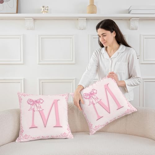 Housse de coussin initiale M avec nœud aquarelle pour une chambre magique