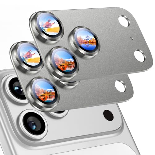 Image of Uyiton Compatible with iPhone 17 Pro Camera Lens Protector - [Not Easy to Break][Strong Adsorption][Case-Friendly] Metal Tempered Glass Rear Camera Screen Cover - Natural Titanium, 2 Packs