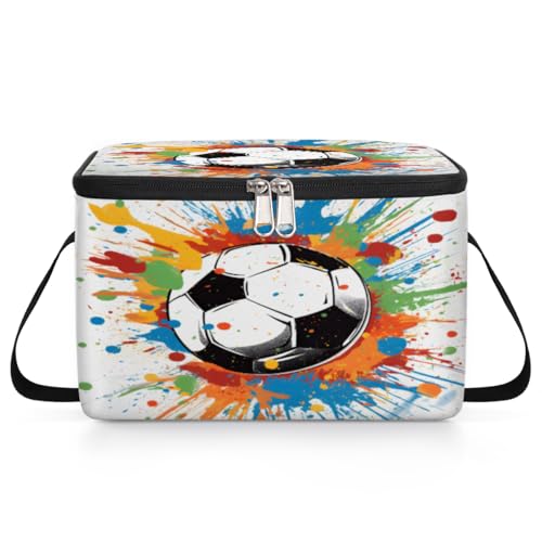 GzLeyigou Soccer Ball Sports Lunch Bags for Women Men 9 Cans, Hot & Cold Food Delivery Bag Insulated Grocery Bag Insulated Lunch Box Cooler Bag for Office Work Picnic Beach