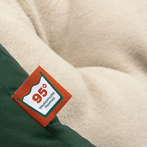 Doctor Bark - Hundebett rund - kuscheliger Hundekorb kleine Hunde mit orthopädischem Wendekissen und ToyBone - Waschbar bis 95°C - Made in Germany (S - 40x35 cm, Grün/Beige)