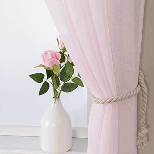 MIULEE Voile Gardine Stangendurchzug Polyester 2er Set B140 H225 Rosa – Ansicht 5