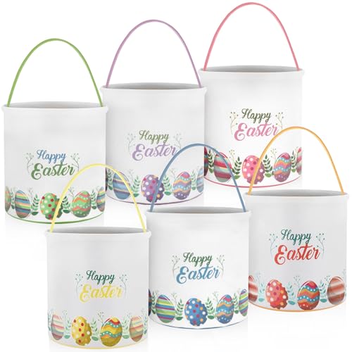 Image of Honeydak 6 PCS Colorful Eggs Bunny Canvas Basket for Kids Carry Tote