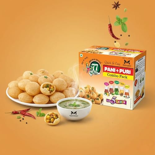 Image of 77 Green Pani Puri Combo Pack - Ready-to-Fry Crispy Golgappa Shells with Instant Spiced Pani Mix | Street-Style Indian Chaat Snack | Party Appitizer | No Added Colors or Preservatives