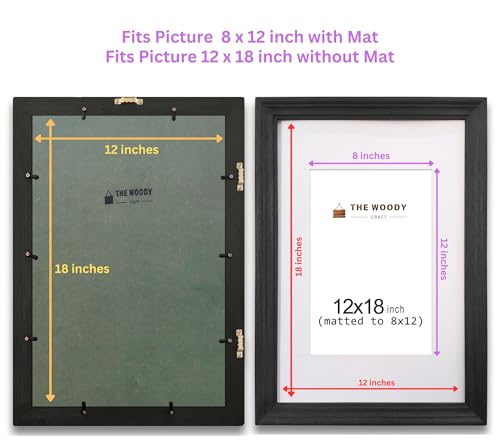 Image of 8 x 12 inch Wooden Photo Frame with Mat, Black Photo Frame 8 x 12 inch with Mat or 12 x 18 inch without Mat for Wall Decoration, Gallery Walls, Best Wooden Photo Frames for Posters and Photos