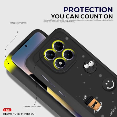 Image of AESTMO Back Case Cover for Redmi Note 14 Pro Plus 5G Cover | Cute Fun Cartoon 3D Ball | Coffee Silicone Case | Full Body Protection | Camera Protection Back Cover for Redmi Note 14 Pro Plus 5G (Black)