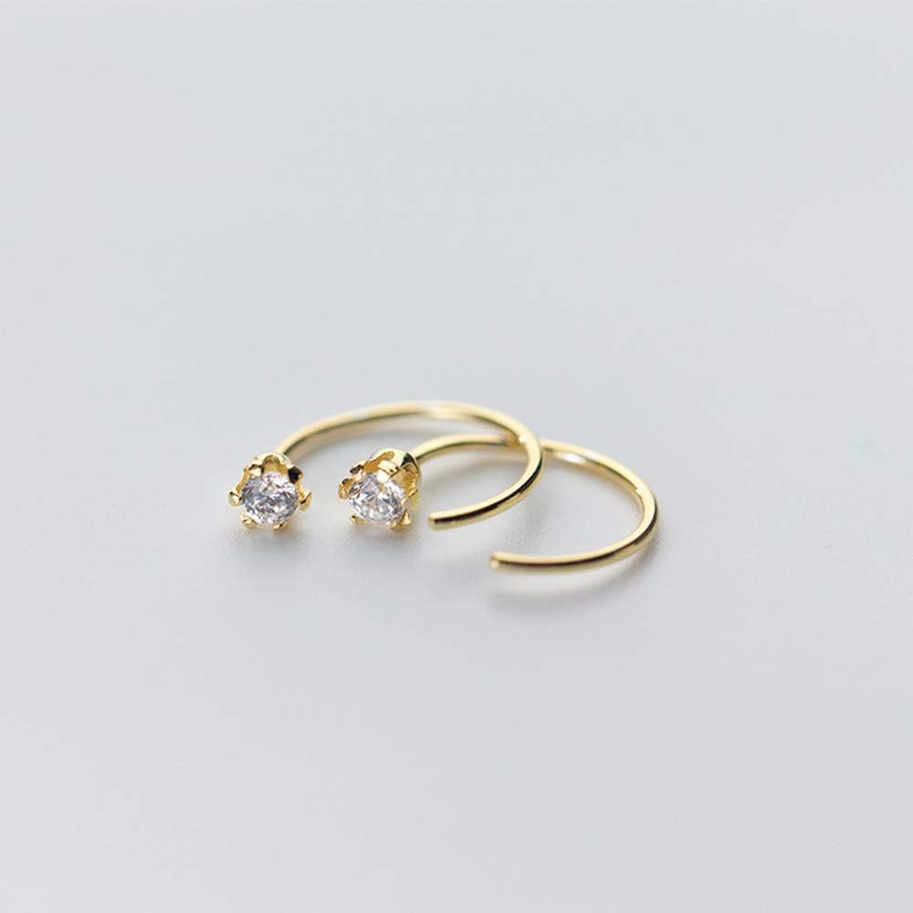 3mm CZ Small Huggie Hoop Minimalist Earrings Sterling Silver Fashion Fake Diamond Half Cuff Cartilage 5 Prongs Stud Hoops Earring Piercing Nose Rings for Women Girls Sensitive Ears 12mm Unique Gifts - Image 6