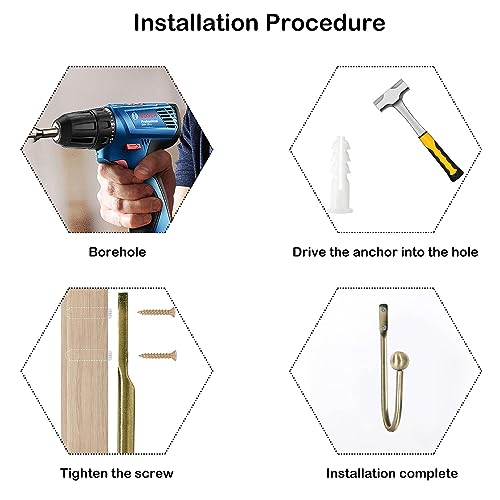 2 Pcs Curtain Holdbacks, Metal Curtain Tie Backs Curtain Tie Backs Hooks, Curtains U-Shaped Hook Wall Mouted Wall Mounted Curtain Tie Backs with Screws, Decorative Curtain Drapery Holdbacks - Image 4