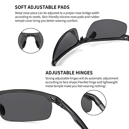 Sungait Mens Women Polarized Sports Sunglasses +Baseball Fishing Driving Sunglasses +Al-Mg Frame Uv400 Protection (Gunmetal Frame/Gray Lens) #TOP3