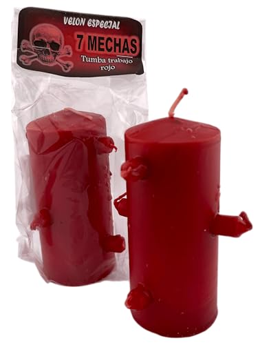 HOSTENATURA Velón 7 Mechas Rojo 12,5x6cm - Tumba Trabajo Relacionados con el Amor, Corta Amarres...