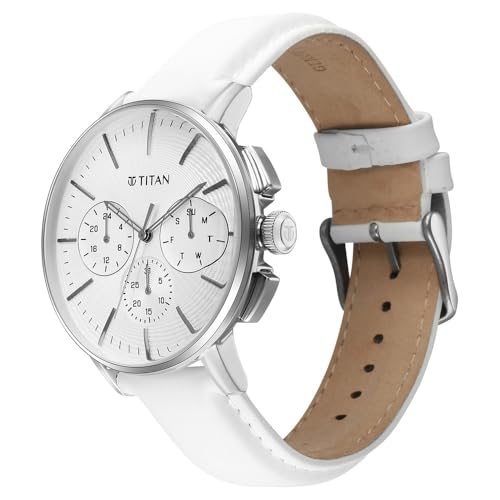 Titan Light Leathers Silver Dial Leather Strap Watch White - Image 7
