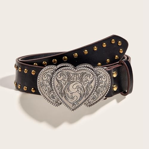 Waist Belt Buckle Belt 3.8cm Wide PU Leather Vintage Fashion Jewelry Gifts for Women for Party Jeans Pants Disco Dancing, Black3