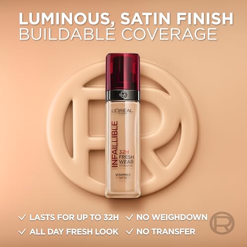 L'Oréal Paris Flüssige Foundation, volle Abdeckung, langanhaltendes Tragen, mit Vitamin C und LSF 25, Infallible 32H Fresh Wear, 310 – Ansicht 5