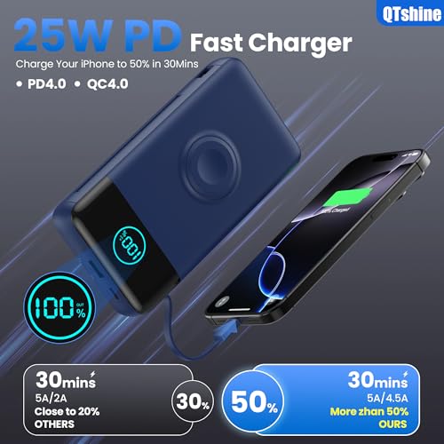 Image of Portable Charger for iPhone, 40800mAh Power Bank with Built-in Cables & AC Wall Plug, 5 Outputs USB C Fast Charging External Battery Pack for iPhone 17 /16 /15 /14, Android, Travel Essential (Blue)