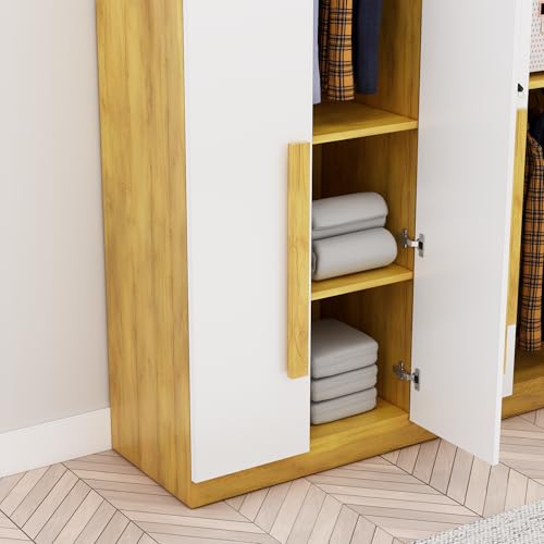 Image of Bniture 4 Door Wardrobe for Bedroom with Lockable Door & Hanging Space | Almirah for Clothes with Elevated Bottom Base | Wardrobe for Storage | 3 Years Warranty (Giant Wood & Frosty White, 4 Door)
