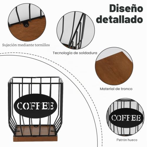 Miniatura 2 de Zoeqide Organizador De Café, Organizador Capsulas Café Y K-Tazas - Estructura De Alambre Vintage, Base Madera Gran Capacidad 16x12x17 Cm Para Cápsulas, Sobres Instantáneos, Azúcar Y Accesorios