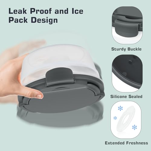 Image of Salad Container for Lunch, Bento Lunch Box 58-oz with 4 Compartments Tray and Ice Pack, Leak-Proof Salad Bowl with Lid for Adults, BPA-Free Lunch Box for Meal Prep & Food Storage(Grey)