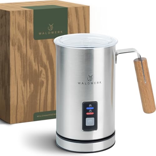 WALDWERK Montalatte elettrico - Cappuccinatore elettrico in acciaio inox 304 e legno di quercia – Montalatte per una schiuma perfetta o cioccolata calda – Cappuccinatore