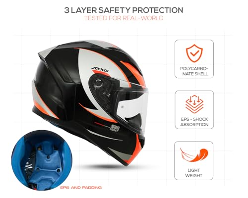 Image of Axxis Segment by MT Group, X Generation Full Face Helmet | ISI & DOT Certified | Anti-Scratch Visor | Lightweight Polycarbonate Shell | Aerodynamic Design | Micrometric Buckle