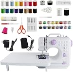 DUSCS portatif Mini Machine à coudre avec 12 Poils intégrés, table d'extension, pédale de pied, 2 Vitesses, Couture inversée, Lumière, Violet - Idéal pour la couture générale, les débutants et les projets de base